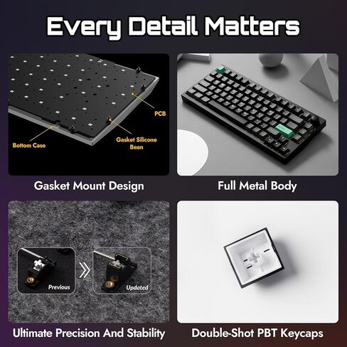 P1 HE 75% Wireless Custom Mechanical Gaming Keyboard with Gateron Double-Rail Magnetic Switches Full Assembled Knob Version - Black in Saudi Arabia
