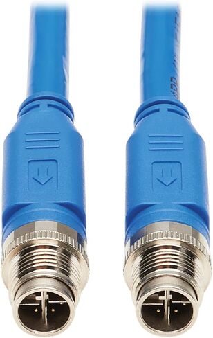 Tripp Lite M12 X-Code Cat6a Shielded Ethernet Cable, M12/RJ45 Cable, 10G F/UTP CMR-LP (M/M), IP68, 60W Power Over Ethernet, Blue, 6.6 Feet / 2M, Lifetime Manufacturer's Warranty (NM12-6A2-02M-BL) in Kuwait