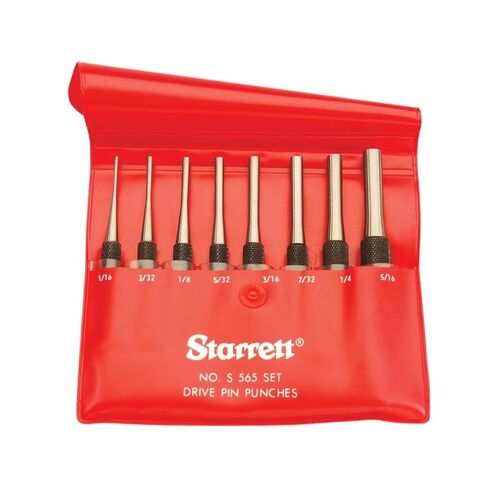 Starrett Drive Pin Punch Set with Knurled Grip and Protective Vinyl Case - 4" Length, 1/16", 3/32", 1/8", 5/32", 3/16", 7/32", 1/4", 5/16" Punch Diameter - S565PC in Kuwait