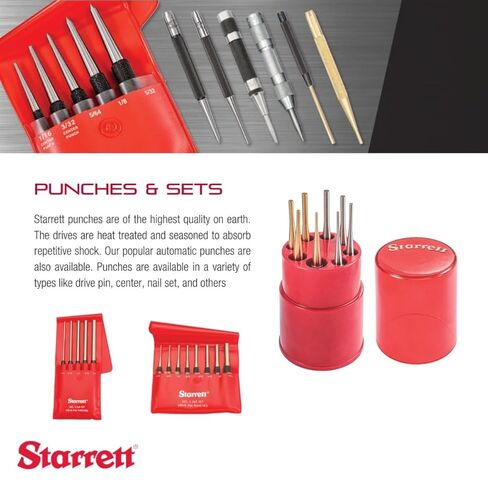 Starrett Drive Pin Punch Set with Knurled Grip and Protective Vinyl Case - 4" Length, 1/16", 3/32", 1/8", 5/32", 3/16", 7/32", 1/4", 5/16" Punch Diameter - S565PC in Kuwait