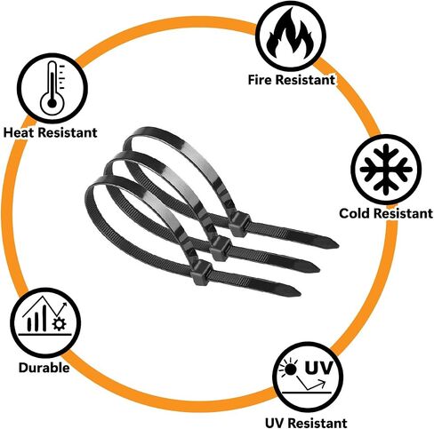 Zip ties Heavy Duty Zipper Ties, Bundle Tree Branches,Secure Water Pipes, Cable Wire Ties, UV Resistant Long Nylon Ties, Self-Locking Tie Wrap for Indoor and Outdoor Use (Black, 12 Inch 100pcs) in Saudi Arabia