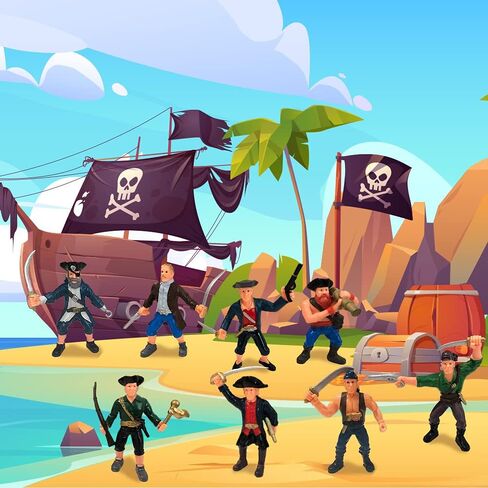 ArtCreativity Pirate Action Figure Playset, Pirate Play Set with Action Figurines, Storage Box, Pirate Ship Toy, Boat, Shark, Treasure Chests, & More, Pirate Party Decorations, Cake Toppers, & Gifts in Saudi Arabia