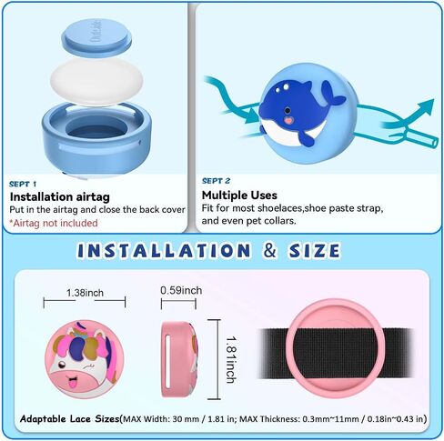 [4-Pack] for Air Tag Shoes Holder, Waterproof AirTag Holder Kids Hidden Silicone Cartoon Cute Airtag Case for Children's Shoelaces & Straps (Green/White/Blue/Pink) in Saudi Arabia