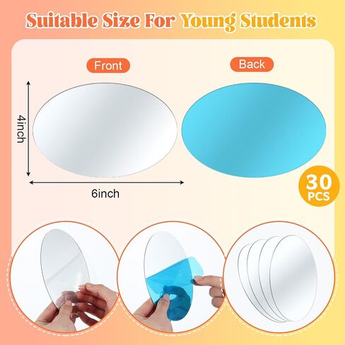 10 Pcs Small Oval Craft Mirror 4 x 6 Inch School Shatter Proof Plastic Mirror Acrylic Mirror Double Sided Protective Film Mirror Sheets Mirror Tiles for Kids Classroom DIY Home Decoration in Saudi Arabia
