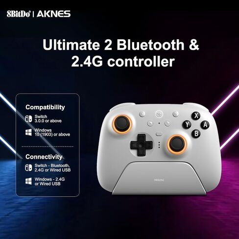 8BitDo Ultimate 2 Bluetooth Controller for Switch, Switch 2, PC&Windows,Switch Pro Controller with TMR Joysticks,Tactile/Hall Triggers,Programmable L4/R4 Bumpers,2 Back Paddle Buttons,RGB Ring,Yellow in Kuwait