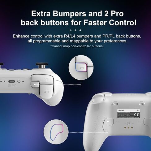 8BitDo Ultimate 2 Bluetooth Controller for Switch, Switch 2, PC&Windows,Switch Pro Controller with TMR Joysticks,Tactile/Hall Triggers,Programmable L4/R4 Bumpers,2 Back Paddle Buttons,RGB Ring,Yellow in Kuwait