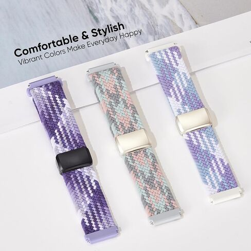 3 Pack Braided Bands Compatible with Samsung Galaxy Watch 7 6 4 5 FE Band 44mm 40mm/Galaxy Watch 6 4 Classic 42mm 46mm 43mm 47mm/Watch 5 Pro Band 45mm/Active 2, 20mm Stretchy Nylon Sport Band in Kuwait