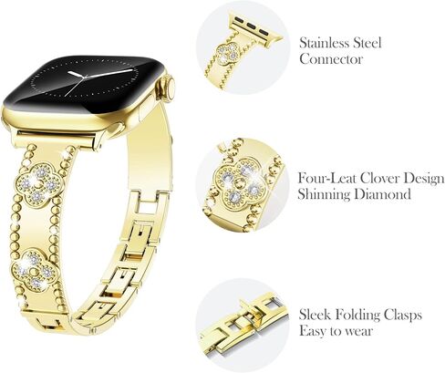 Slim Stainless Fashion Jewelry Bracelet with Bling Diamonds, For Women，Band Compatible with Apple Watch 38mm 40mm 41mm 42mm 44mm 45mm 46mm 49mm for iWatch Series 10 9 8 7 6 5 4 3 2 1 SE Ultra in Saudi Arabia
