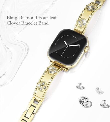 Slim Stainless Fashion Jewelry Bracelet with Bling Diamonds, For Women，Band Compatible with Apple Watch 38mm 40mm 41mm 42mm 44mm 45mm 46mm 49mm for iWatch Series 10 9 8 7 6 5 4 3 2 1 SE Ultra in Saudi Arabia