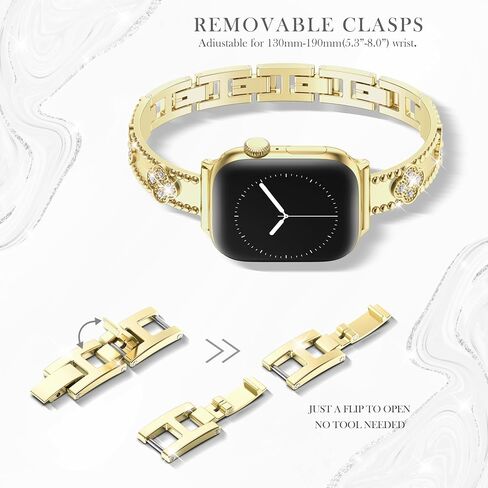 Slim Stainless Fashion Jewelry Bracelet with Bling Diamonds, For Women，Band Compatible with Apple Watch 38mm 40mm 41mm 42mm 44mm 45mm 46mm 49mm for iWatch Series 10 9 8 7 6 5 4 3 2 1 SE Ultra in Saudi Arabia