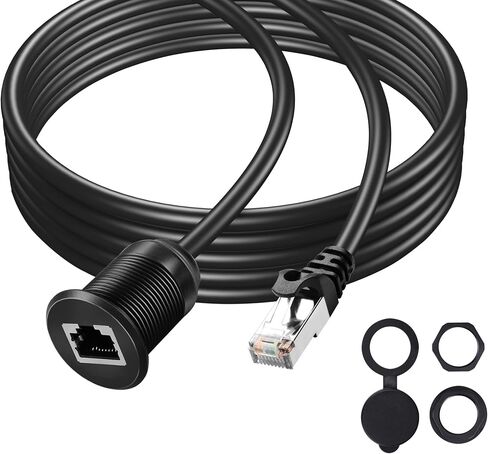 Cat6 RJ45 Panel Mount Extender Cable Male to Female CAT6 Ethernet LAN Cable Threaded Fixed for Car Motorcycle Truck Boat Dashboard Panel Flush Mount Waterproof Dustproof (1.5M/4.9Ft) in Saudi Arabia