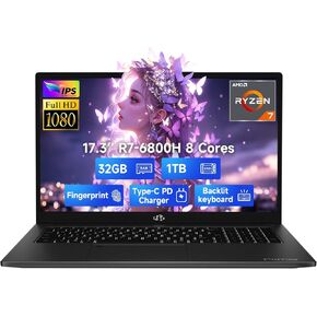 NIMO 17.3" IPS FHD-Gaming-Laptop, 8 Cores AMD Ryzen 7 6800H 32GB DDR5 RAM 1TB SSD (Beat Intel i7-12700H, Up to 4.7GHz) AMD Radeon 680M GPU-Computer with 100W Type-C Backlit Keyboard, Fingerprint