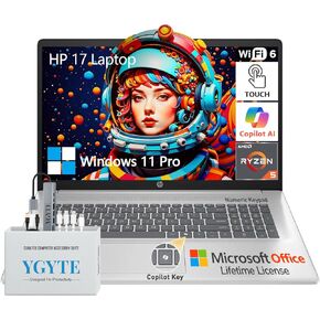 HP 2025 17 Inch Laptop Touchscreen, 17.3 Touchscreen Laptop, AMD Ryzen 5(6-Cores), 64GB RAM 1TB SSD, Windows 11 Pro Microsoft Office Lifetime, 10-Key Number Pad, Copilot Key