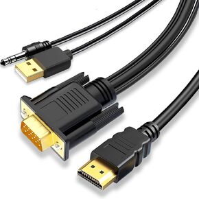 كابل VGA إلى HDMI 6ft مع طاقة USB والصوت ، 1080p@60Hz PC VGA مصادر إلى التلفزيون/الشاشة مع موصل HDMI ، ذكر لذكور لجهاز الكمبيوتر المكتبي لجهاز الكمبيوتر المحمول.