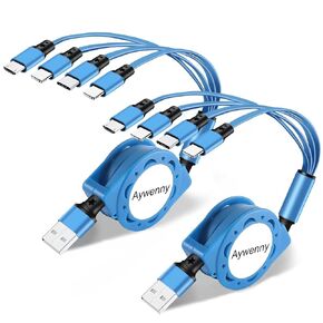 Multi Charging Cable 4A 2Pack 3.3Ft Retractable Fast Charger Cable 4 in 1 Multi Charging Cord USB Cable with Phone/Type C/Micro USB Ports for Cell Phones/Tablets/Samsung Galaxy/PS & More