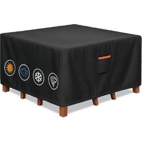 Outdoor Waterproof Furniture Cover, 111W x 74L x 28H inches Heavy Duty 600D Rectangular Table and Chair Set Protection, Black
