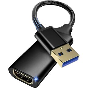 USB to HDMI Adapter, USB to HDMI Monitor Connector USB 3.0 Male to Female Multi-Display 1080P Output Cable Converter for Laptop Desktop PC TV, Compatible Windows11/10/8.1/8.7/MacOS Black
