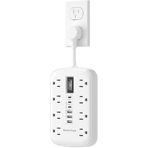 Short Extension Cord 2 inch, Small Power Strip Flat Outlet Extender Surge Protector with 8 AC Outlets 6 USB (5V/4.8A 24W), Mini Extension Cord Flat Wall Plug for Home Office Dorm Kitchen Bathroom