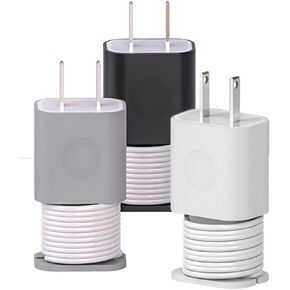3pcs 2 IN 1 Silicone Charger Protector with Cord Wrap, Silicone Power Adapter Case for iPhone, Snapback Charger Winder Compatible with 18W/20W Charger, 1.65 x 1.1 inches (Charger not Included)
