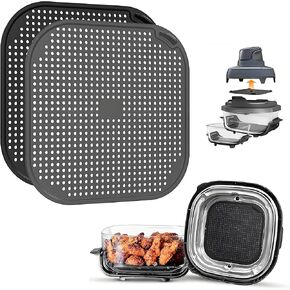 Silicone Splatter Shield for Ninja FN101 Air Fryer, Heat Resistant Silicone Splash Guard Mat for Ninja Crispi Air Fryer, Food-grade Air Fryer Accessories, 2 Pack (Black&Grey)