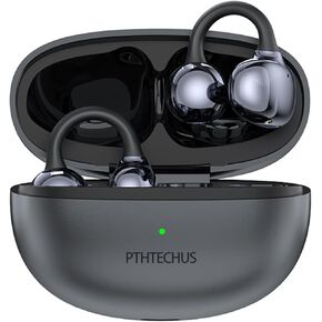 PTHTECHUS Open Ear Clip Headphones, Bluetooth 5.4 with ENC Audio Wireless Earbuds, 40 Hours Playback, Noise Cancelling Calls, Stable Fit Wireless Open Earphones Compatible with iPhone, Android (White)