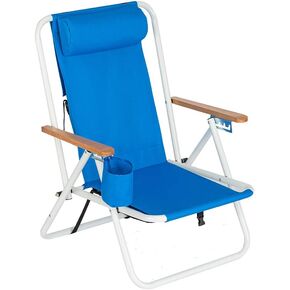 Bonnlo Foldable Backpack Carry Camping Chair with Cup Holder, Portable 4-Position Reclining Heavy-Duty Supports 265lbs (120 kg) for Beach Lawn Concert Fishing Blue
