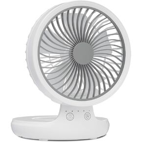 Athena Collection Desk Fan, 4000mAh USB Rechargeable Portable Table Fan with 4 Speeds, 120 Oscillation, 90 Tilt, Mini Desktop Quiet Fan for Bedroom Office Travel, White