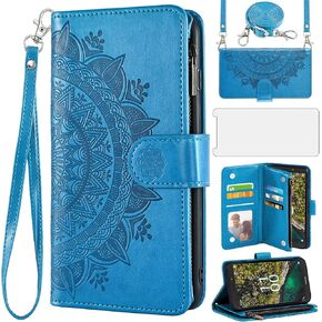 Asuwish Phone Case for Nokia C100 4G LTE N152DL Wallet Cell Cover with Screen Protector Lanyard Wrist Strap Mandala Flower Zipper Card Holder Slot Stand C 100 100C 5.45 2022 TA1484 Women Girls Purple
