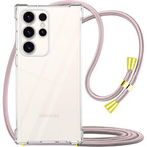 YESPURE Case for Samsung Galaxy S23+ Adjustable Crossbody Neck Cord Strap for Galaxy S23 Plus Lanyard Phone Case Clear Soft Slim TPU Anti-Yellowing Shockproof Protective Cover - Rose Gold