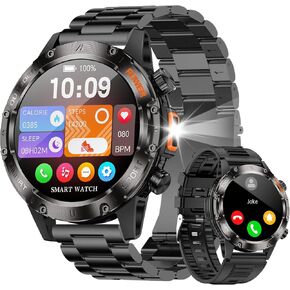 Smart Watches for Men,Military Rugged Men Smartwatch, Stainless Steel Body, IP68 Waterproof, 30-Day Long Standby, Answer/Make Call, 1.43" HD Screen, Compatible for Android iOS(2 Bands)