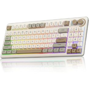 SOLAKAKA SK90 75% Wireless Gaming Keyboard - 4000mAh Tri-Mode (BT5.0/2.4G/USB-C) Cute Creamy Gaming Keyboard with Number Pad, Media Knob, RGB Backlit, Quiet Keys Silent Office Keyboards for PC MAC