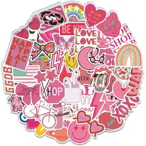 100 Pcs Preppy Stickers Vinyl Pink Aesthetic Waterproof Sticker Decor Party Supplies Suitable for Laptop Mobile Phone Computer Skateboard Water Bottle Suitcase Car