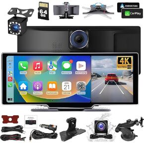 2025 Cartablet Pro Max 2025 Model, 4K Car Tablet Pro Max 2025, Car Tablet with Dash Cam Front and Rear, Navigation/Voice Control, Voice Control, Mirror Link, Bluetooth, GPS Navigation, AUX/FM