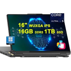 Lenovo Yoga 7 16 2-in-1 AI PC Laptop | 16" WUXGA Touch | Intel 12-core Ultra 5 125U (>i7-1335U) | 16GB DDR5 1TB SSD Backlit Fingerprint Thunderbolt FHD Camera Win11Pro w/DLCA Accessory