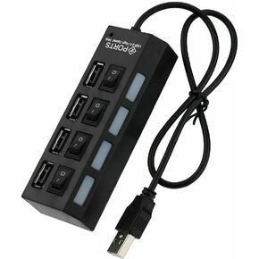 FYL 4-Port USB 2.0 Multi Charger Hub High Speed Adapter ON/Off Switch Laptop/PC
