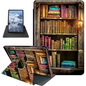 Colorful Bookshelf Case for 7" Kindle Paperwhite (12th Generation,2024)&Kindle Colorsoft Signature Edition 7" 360 Degree Rotating Stand Protective Cover with Auto Sleep/Wake