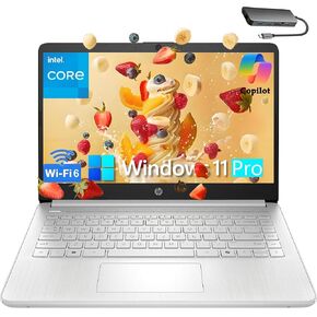 HP 14" Laptop Computer for Home Business Student, 16GB RAM, 384GB Storage (128GB UFS +256GB Hub Docking Set), Intel 4-Core Processor, WiFi 6, BT 5.4, Type-C, HDMI, Win 11 Pro in S Mode, Silver, Wendbo