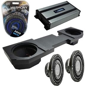 Compatible with 2002-2018 Dodge Ram Quad or Crew Harmony Bundle F124 Dual 12" Rhino Coated Sub Box & HA-A800.1