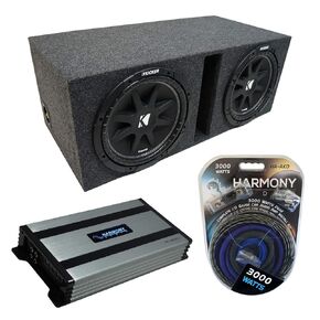 Harmony Audio HA-A800.1 Car Stereo Class D Amp Mono 1600W Sub Amp, 43C124 12" Comp C12 Series 150W RMS 4 Ohm Sub and 212VH Car Audio Dual 12" Vented Stereo Sub Box Ported Enclosure