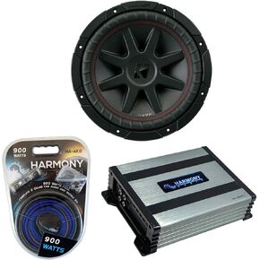 Harmony Audio Kicker 43CVR104 10" CompVR CVR10 Series Sub 800W Peak Car Subwoofer Bundle with Harmony HA-A400.1 Amplifier & Amp Kit