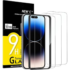 NEW'C 3 Pack Designed for iPhone 14 Pro Screen Protector (6.1 inches), Tempered Glass with easy installation tool included,Case Friendly Ultra Resistant