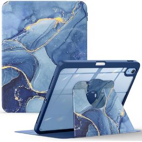 Soke Rotating Case for iPad (A16) 11th Generation 2025, iPad 10th Gen 2022 with Pencil Holder, [Shockproof + Auto Sleep/Wake] 360 Degree Rotation Clear Back for iPad 11"/10.9", Ocean Marble