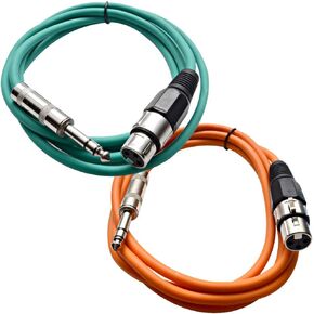 Seismic Audio - SATRXL-F6-2 Pack of 6 Foot 1/4 Inch TRS to XLR Female Patch Cables - Balanced - 6 Foot Patch Cord - Orange and Orange