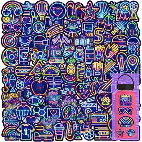 100 PCS Holographic Neon Stickers,Water Bottle Stickers for Adults,Decorate for Laptops, Water Bottles, Notebooks, Kindle Devices,Helmet，Guitar,Skateboard