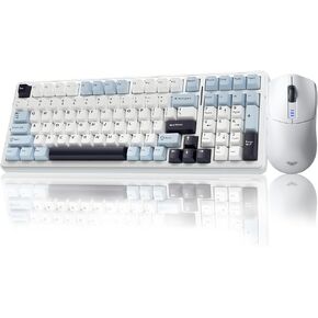 AULA F99 Wireless Mechanical Keyboard Hot Swappable Custom Keyboard + SC580 Wireless Gaming Mouse (White, 104 Keys, Linear Switches, USB, PC, Laptop, Mac)