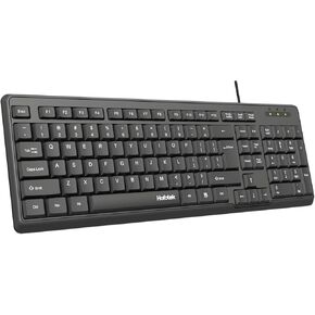 Wired Computer Keyboard, Full Size USB Quiet Keyboard with Number Pad,Slim Compact Soft Basic Laptop Keyboard for Windows PC Office Desktop (Black)