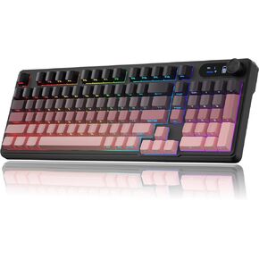 BlueFinger K98 Wireless Gaming Keyboard, BT5.0/2.4G/USB-C Tri-Mode Connection, RGB Backlit Keyboard with Volume Knob & Screen, Side Printed PBT Keycaps for PC/Mac