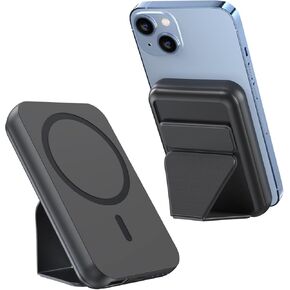QiSa Portable Charger, PD 30W Fast Charger Foldable Wireless Power Bank with USB-C Port, Mag-Safe Battery Pack Only for iPhone 15/14/13/12 Series (Black)