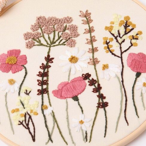 REEWISLY 4 pcs Embroidery kit for Beginners Patterns and Instructions, DIY Adult Beginner Cross Stitch Kits, Including 2 Plastic Embroidery Hoops, 1 Pair of Scissors, Colored Threads and Needles in Kuwait