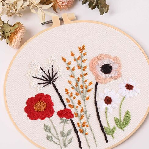 REEWISLY 4 pcs Embroidery kit for Beginners Patterns and Instructions, DIY Adult Beginner Cross Stitch Kits, Including 2 Plastic Embroidery Hoops, 1 Pair of Scissors, Colored Threads and Needles in Kuwait